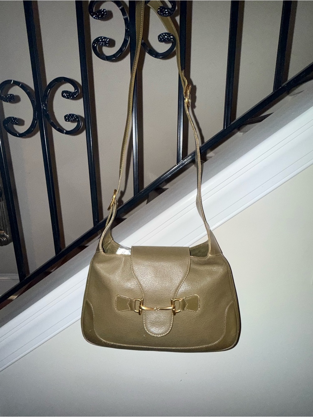 Vintage GUCCI Olive Green Leather Horsebit Flap Bag Y2K Tom Ford - Picture 6 of 16
